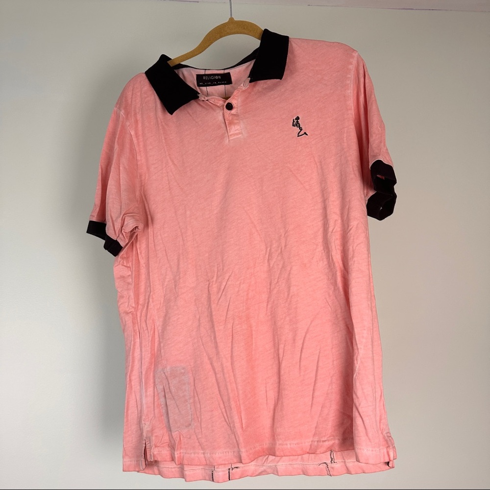 Pink Religion Short Sleeve Button Up Shirt